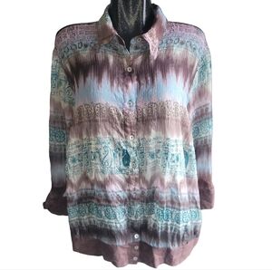 Bill Blass Jeanswear Multi Colored Semi Sheer Blouse 2X